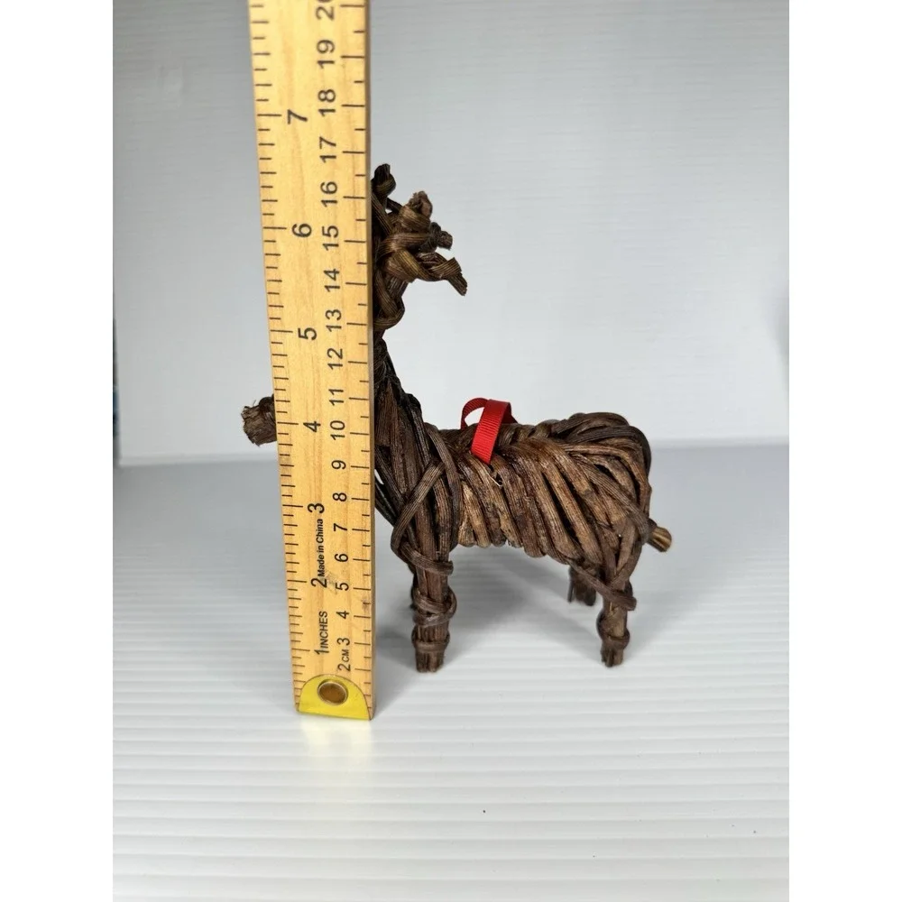 Pottery Barn NWT Reindeer Christmas Ornaments Deer Pair Wood Wicker Ribbon 7